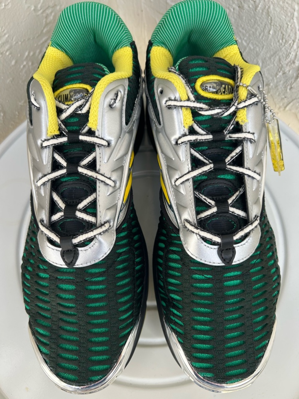 Adidas x Brain Dead Climacool 2 sneakers in the "Green Metallic Silver" Size 10